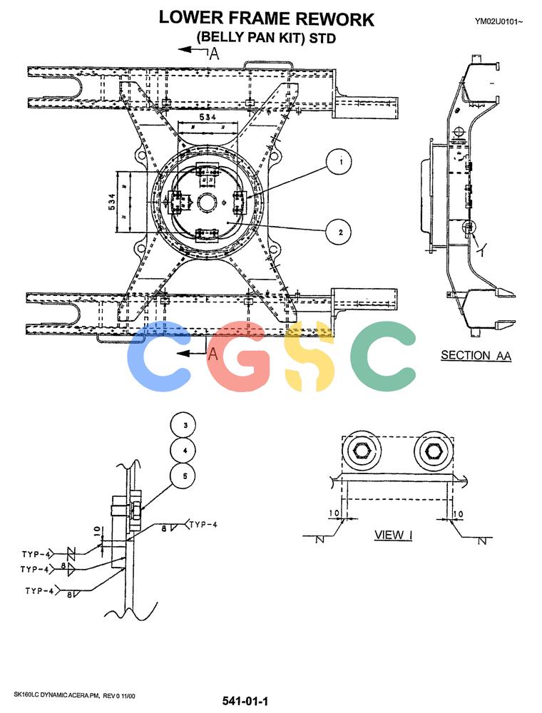 神钢零件查询(SK160LC) - DYNAMIC ACERA EXCAVATOR 11/2000 ASN YM02U0101 (11/00-12/02) (05-007) - LOWER FRAME REWORK (BELLY PAN KIT) STD Kobelco