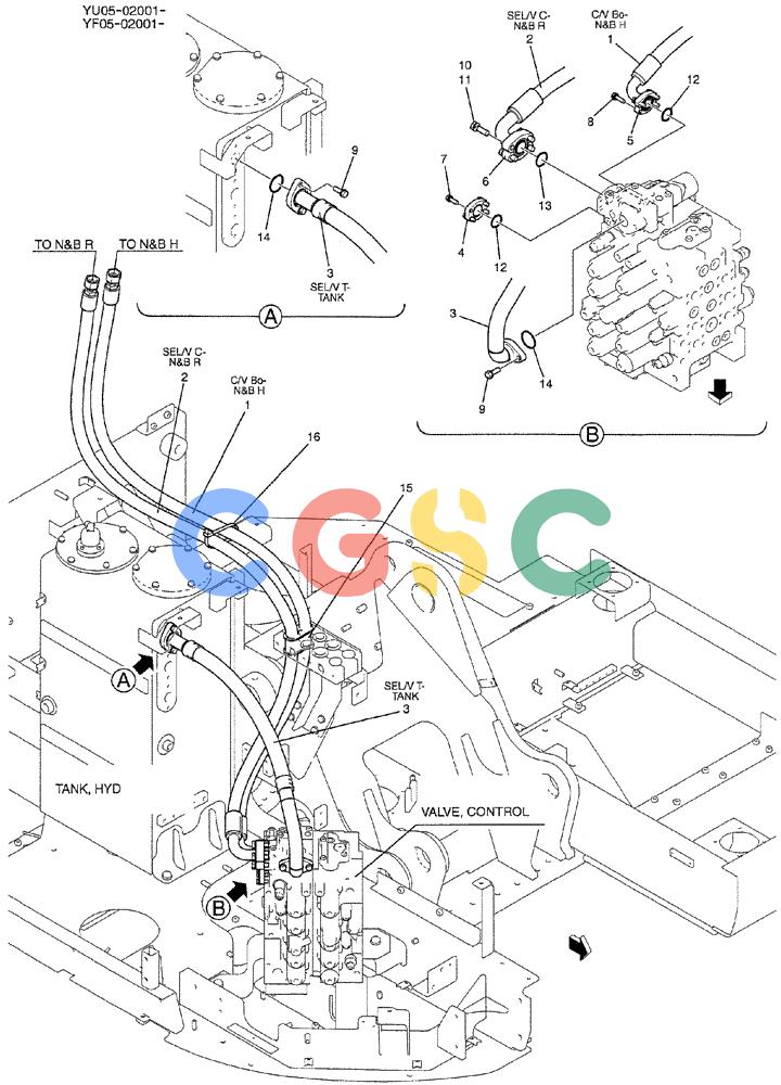 纽荷兰零件查询(E235BSRNLC) - CRAWLER EXCAVATOR ASN YU05-02001 (05-003) - HYD LINES, UPP (NIBBLER & BREAKER), P/N YF03H00027F1 New Holland Constructuion