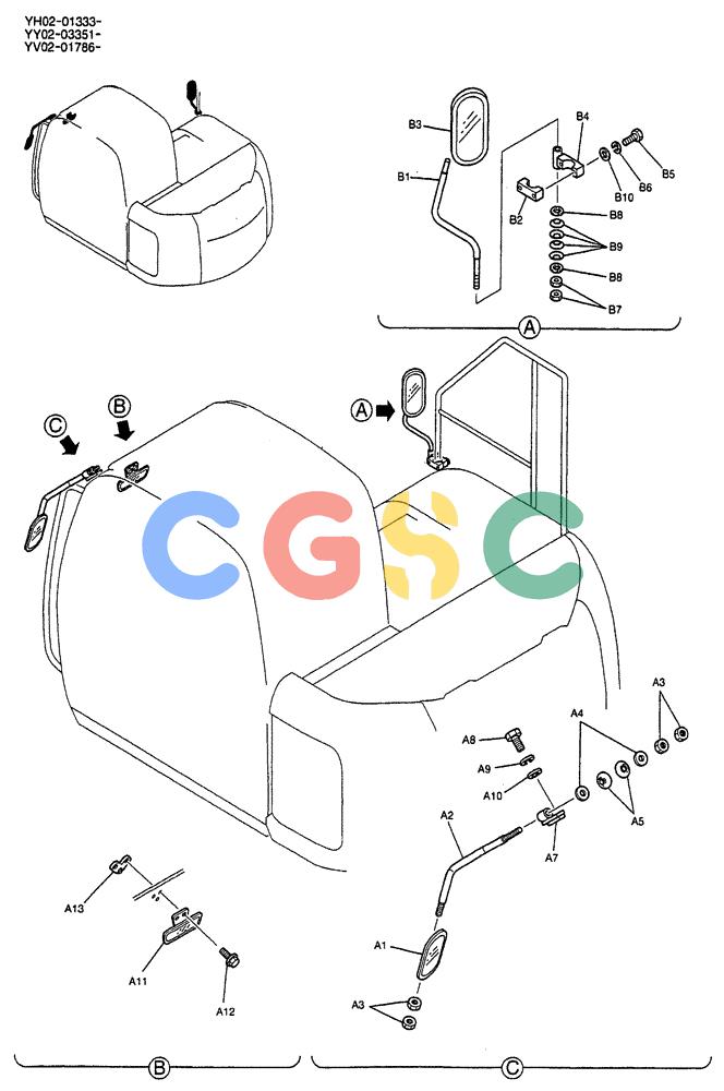 神钢零件查询(ED150) - BLADE RUNNER EXCAVATOR/DOZER BTW YL04-00501 - YL04-00554 (4/03-10/03) (01-032) - MIRROR INSTAL Kobelco