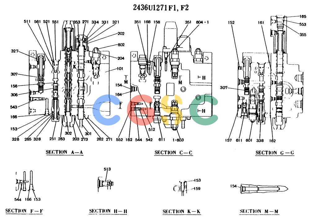 神钢零件查询(K904) - MARK II EXCAVATOR ASN YW1119 (1/88-12/03) (11-030[02]) - VALVE ASSY, CONTROL, P/N 2436U1271F1 Kobelco