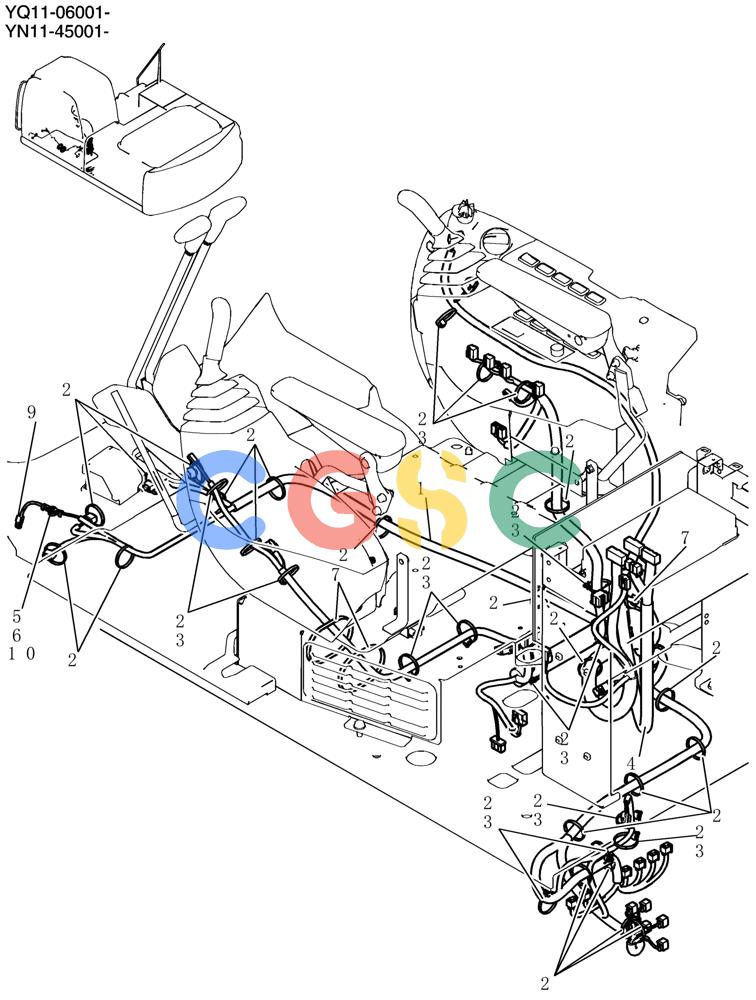 神钢零件查询(200-8) - EXCAVATOR S/N YN11-45001 - (1/06-12/09) (320-01-1) - HARNESS ASSY, UPP (PLATE FLOOR) Kobelco