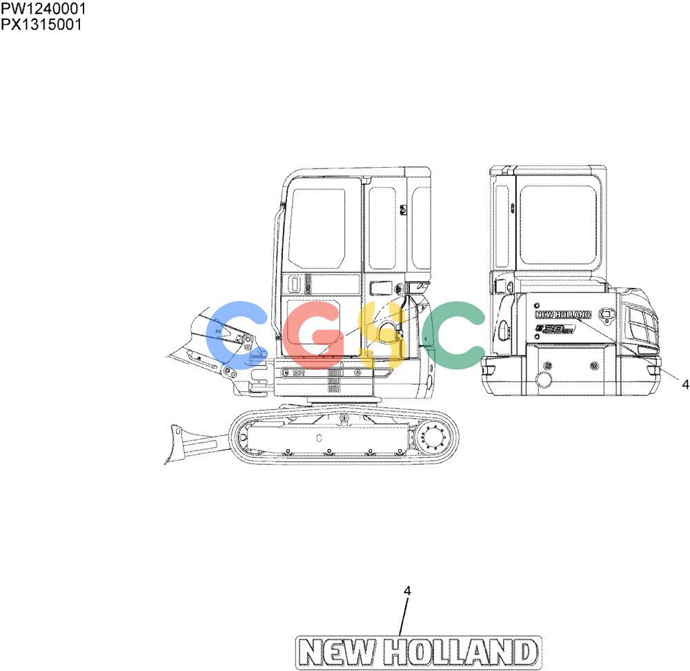 纽荷兰零件查询(E35SR) - COMPACT CRAWLER EXCAVATOR ASN PX13-15001 (N6TN61732) (NA) (1/06-) (06-009) - NAME PLATE INSTAL, P/N PW22T00156F2 New Holland Constructuion
