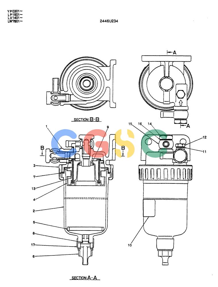 神钢零件查询(K905ALC) - EXCAVATOR ASN YP0301 (1/86-12/03) (05-008) - FILTER ASSY Kobelco