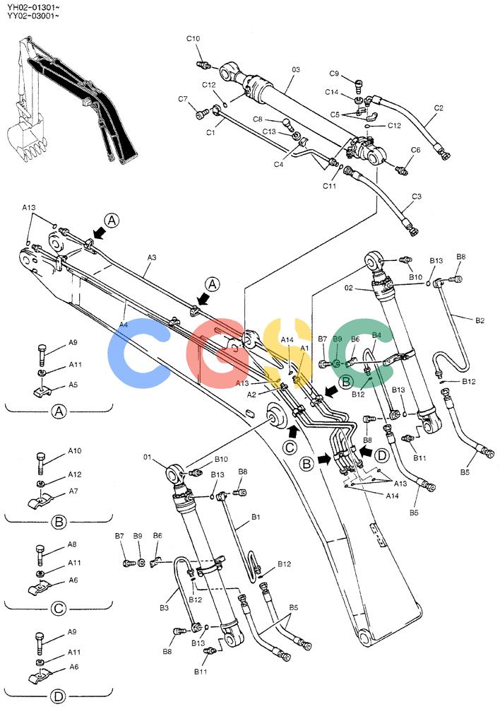神钢零件查询(ED150-1E) - BLADE RUNNER EXCAVATOR/DOZER ASN YL05-00555 (11/03-12/04) (03-002) - HYD LINES, BOOM 4.6M Kobelco
