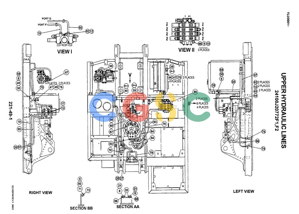 神钢零件查询(ED180) - BLADE RUNNER EXCAVATOR/DOZER ASN YLU0001 (1/99-12/01) (04-001[01]) - UPPER HYDRAULIC LINES Kobelco