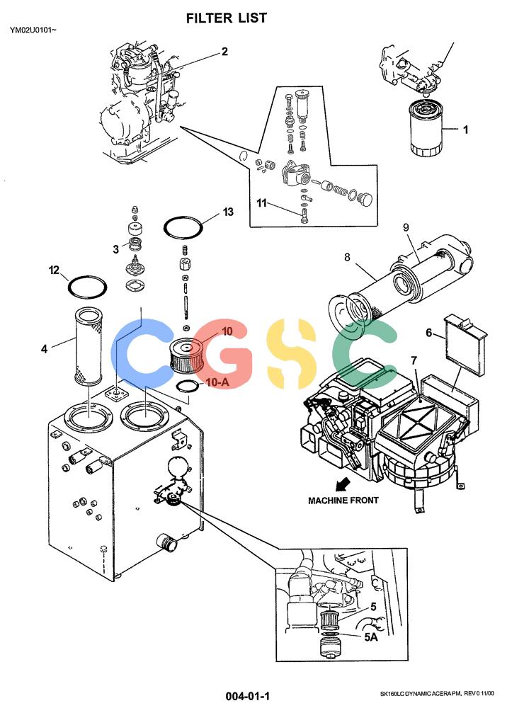 神钢零件查询(SK160LC) - DYNAMIC ACERA EXCAVATOR 11/2000 ASN YM02U0101 (11/00-12/02) (00-001) - FILTER LIST Kobelco