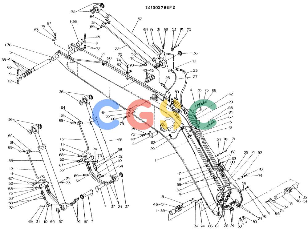 神钢零件查询(K935) - EXCAVATOR BTW L70106 - L70166, LU0067 (1/76-12/03) (09-013) - BOOM ASSY, P/N 24100X798F2 Kobelco