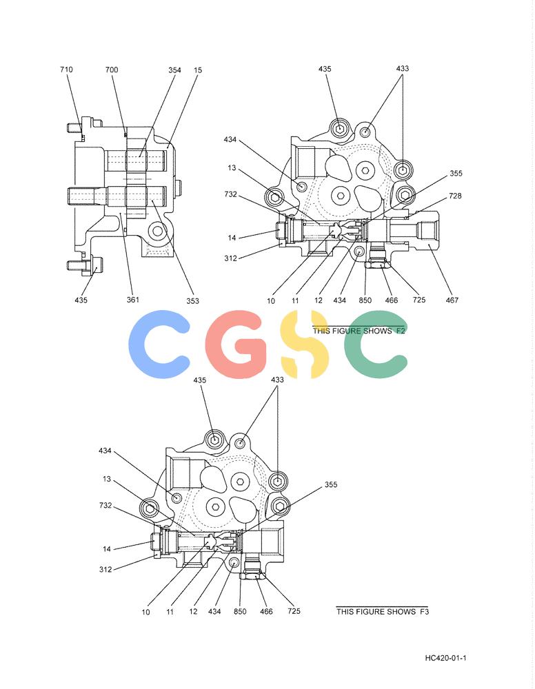 纽荷兰零件查询(E215B) - CRAWLER EXCAVATOR - TIER 3 (NA) - ASN N7DA21001 (1/07-) (8.019[00]) - PUMP ASSEMBLY, GEAR (YN10V00014F2 & YN10V00014F3) (HC420) New Holland Constructuion