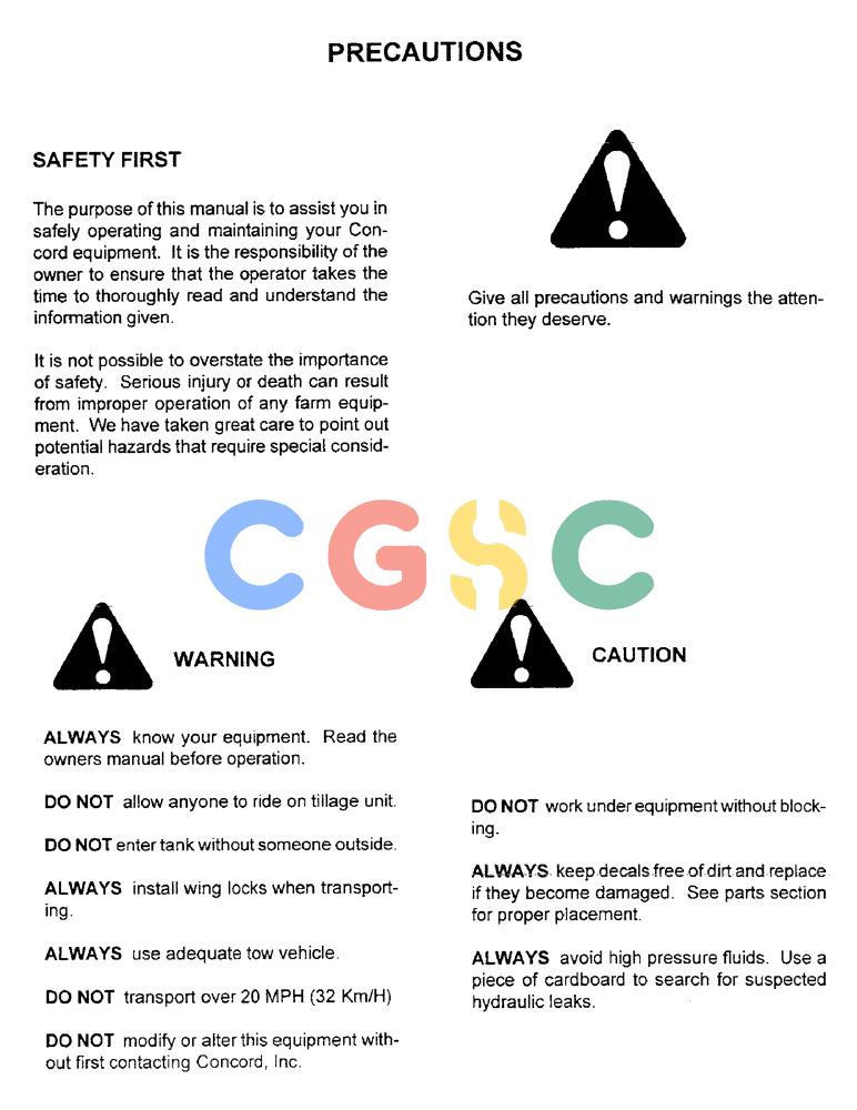 凯斯零件查询(2400) - CONCORD AIR SYSTEM (1/96-12/99) (B02) - PRECAUTIONS Case Agriculture