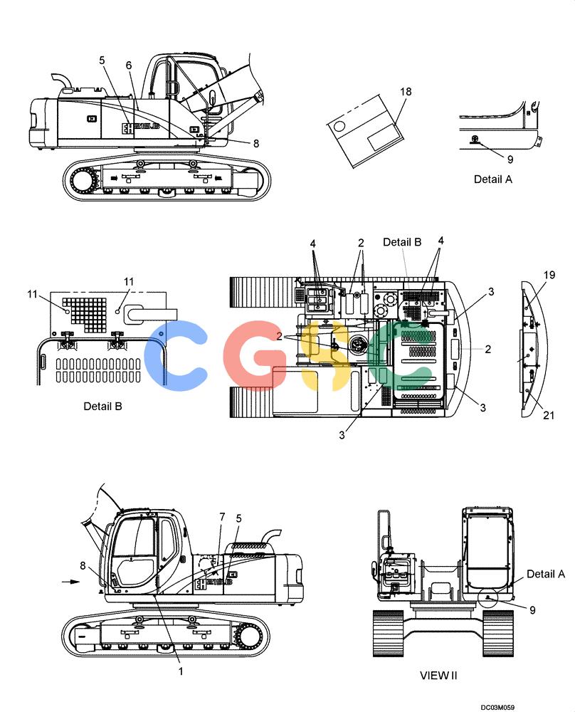 纽荷兰零件查询(EH215) - CRAWLER EXCAVATOR (9/03-) (09 -81[00]) - DECALS - FRAME (POSITION) YN22TU0009F1 New Holland Constructuion