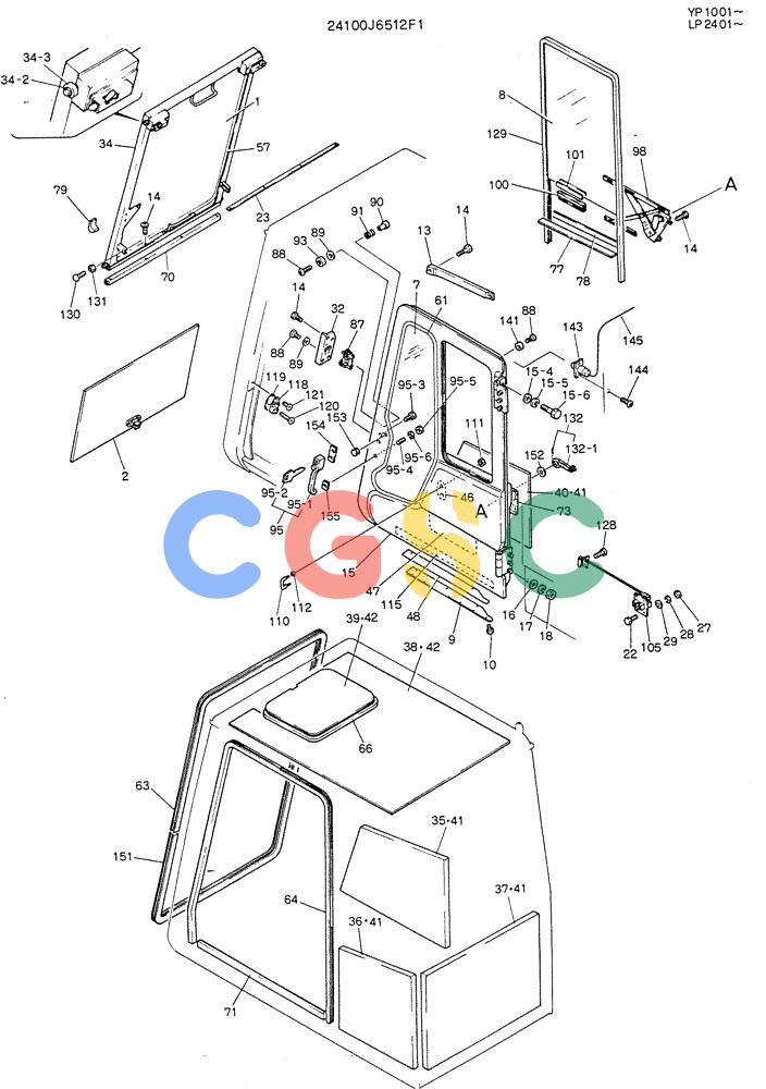 神钢零件查询(K905LC) - MARK II EXCAVATOR BTW YP1001 - YP1281 (1/87-12/03) (02-002[02]) - CAB ASSY (P/N 24100J6512F1) Kobelco