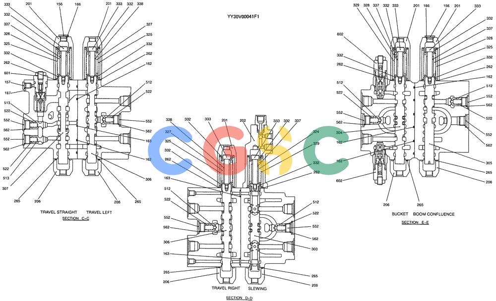 纽荷兰零件查询(E135SR) - CRAWLER EXCAVATOR ASN YY04-06254 (07-060[02]) - VALVE ASSY, CONTROL, P/N YY30V00041F1 New Holland Constructuion