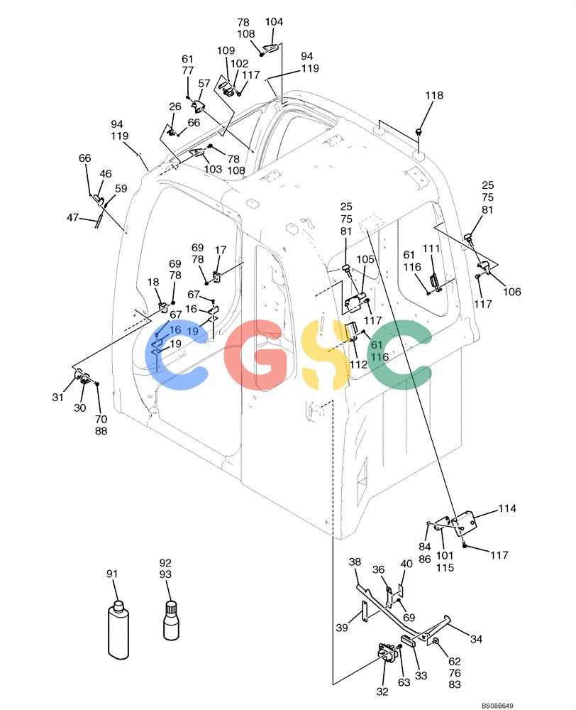 纽荷兰零件查询(E70BSR) - COMPACT CRAWLER EXCAVATOR BTW YT05-15001 - 18000 (NA) (4/08-) (02-39-00[03]) - CAB ASSEMBLY (GRAYISH BLACK) (YT02C00044F2), PAGE 3 OF 4 New Holland Constructuion