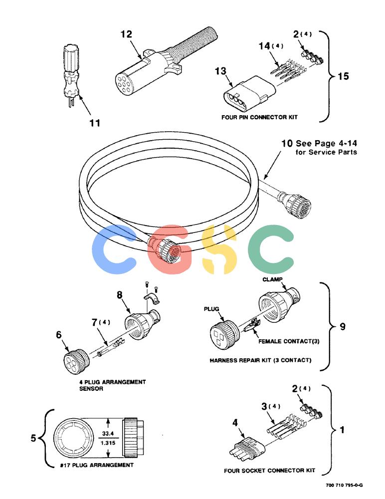 凯斯零件查询(8465T) - CASE IH ROUND BALER W/TRACTOR HYDRAULICS (1/91-12/97) (4-16) - ELECTRICAL HARNESS SERVICE PARTS, CONTINUED Case Agriculture