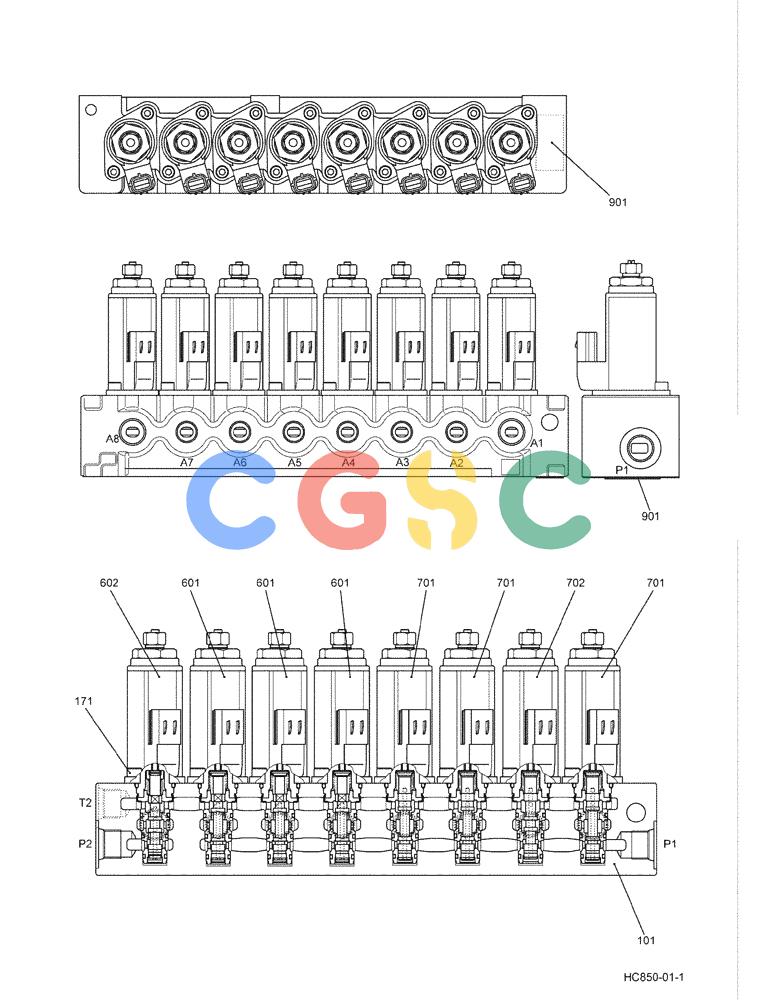 纽荷兰零件查询(E215B) - CRAWLER EXCAVATOR - TIER 3 (NA) - ASN N7DA21001 (1/07-) (8.027[00]) - VALVE ASSEMBLY, SOLENOID (YN35V00047F1) (HC850) New Holland Constructuion