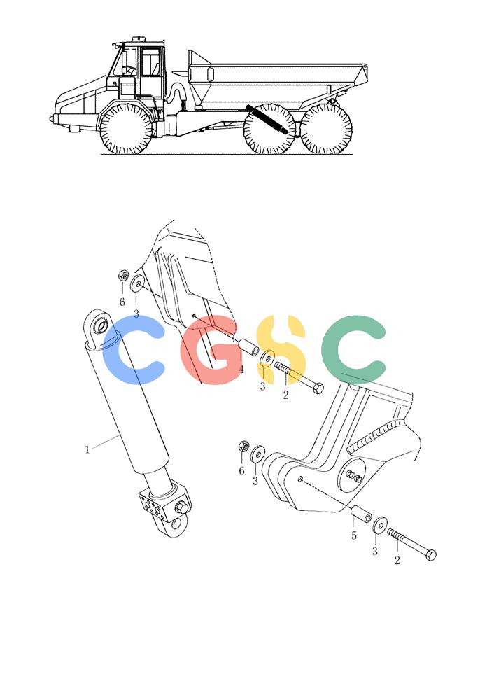 纽荷兰零件查询(AD250 (3.5 VERSION)) - ARTICULATED DUMP TRUCK (7/01-) (5.800[06]) - DUMPING SYSTEM - HOIST CYLINDER INSTALLATION New Holland Constructuion