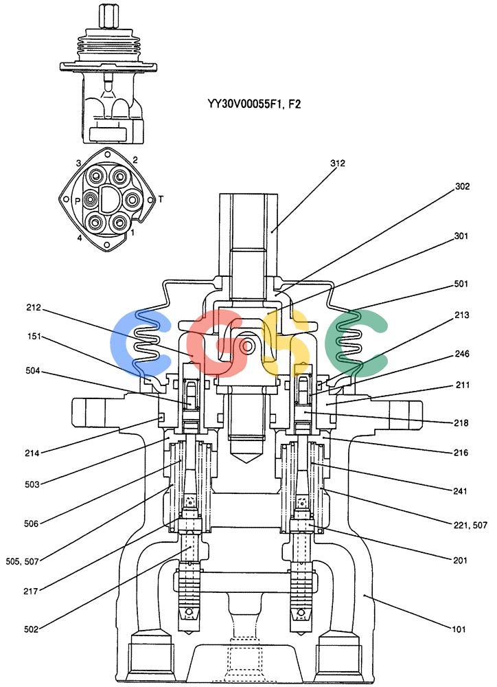纽荷兰零件查询(E135SR) - CRAWLER EXCAVATOR ASN YY04-06254 (07-061) - VALVE ASSY, PILOT, P/N YY30V00055F1 New Holland Constructuion
