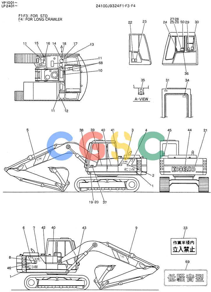 神钢零件查询(K905LC) - MARK II EXCAVATOR BTW YP1001 - YP1281 (1/87-12/03) (10-001) - LABEL, NAME-PLATE Kobelco