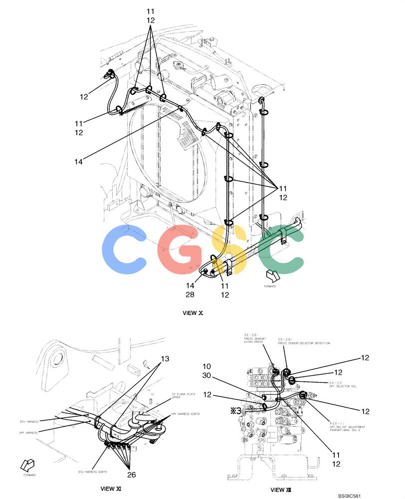 神钢零件查询(ED150) - BLADE RUNNER ACERA SR EXCAVATOR DOZER (TIER 3 ) ASN YL06-01201 (5/08-12/12) (02-68[09]) - HARNESS ASSEMBLY, UPPER (YY13E00042F1), FIGURE 9 OF 14 Kobelco