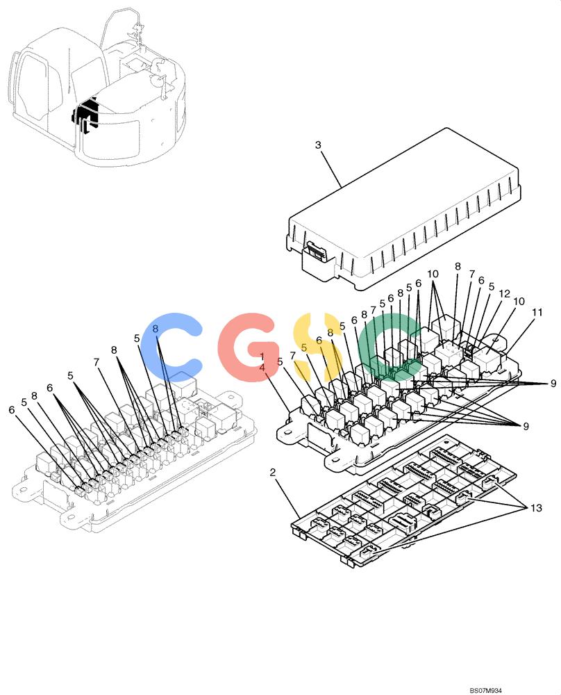 纽荷兰零件查询(E135B) - CRAWLER EXCAVATOR TIER 3 - ASN YH05-07001 (N8TA13006) (1/08-) (02-57[00]) - RELAY BOX ASSEMBLY (YY24E00008F1) New Holland Constructuion