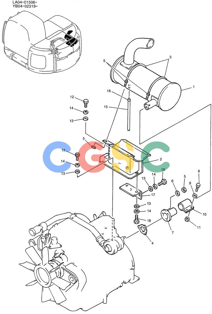 纽荷兰零件查询(E200SRLC) - CRAWLER EXCAVATOR BTW LA04-01506 - LA04-01625 (01-009) - MUFFLER ASSY New Holland Constructuion