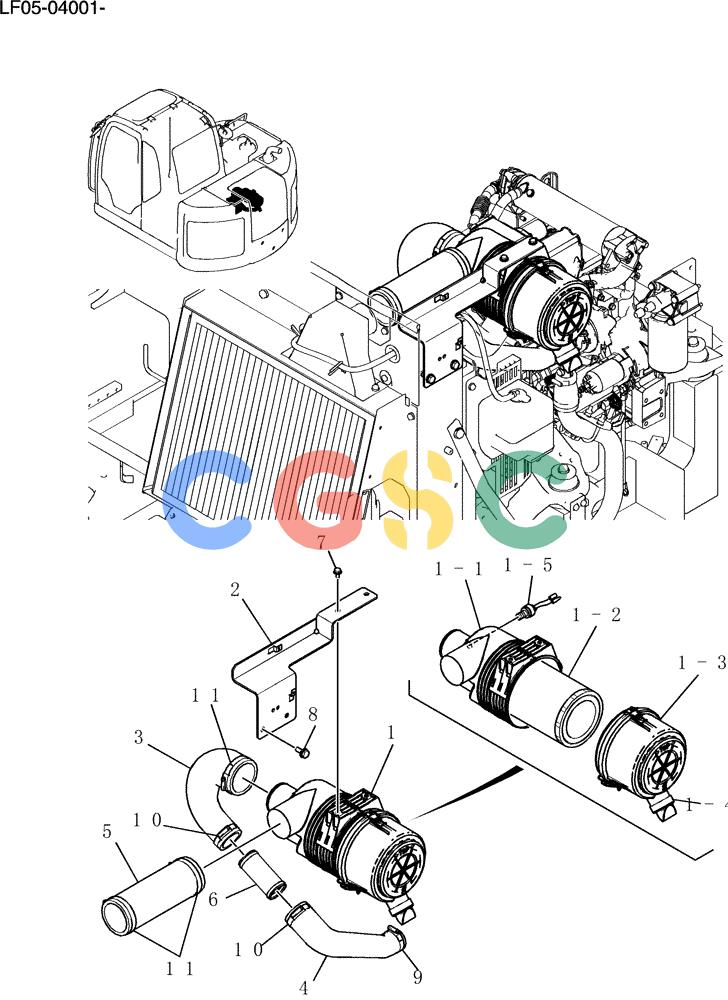纽荷兰零件查询(E80BMSR) - CRAWLER EXCAVATOR ASN LF05-04001 - (N8TA18060) (042-01[1]) - CLEANER ASSY, AIR New Holland Constructuion