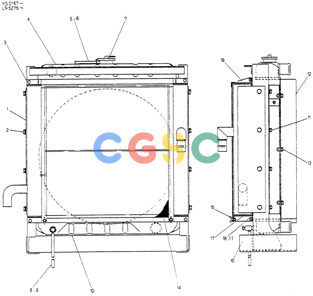 神钢零件查询(K907CLC) - EXCAVATOR BTW YG0101 - YG0500 (1/85-12/03) (08-010) - RADIATOR ASSY (FOR EXPORT) Kobelco