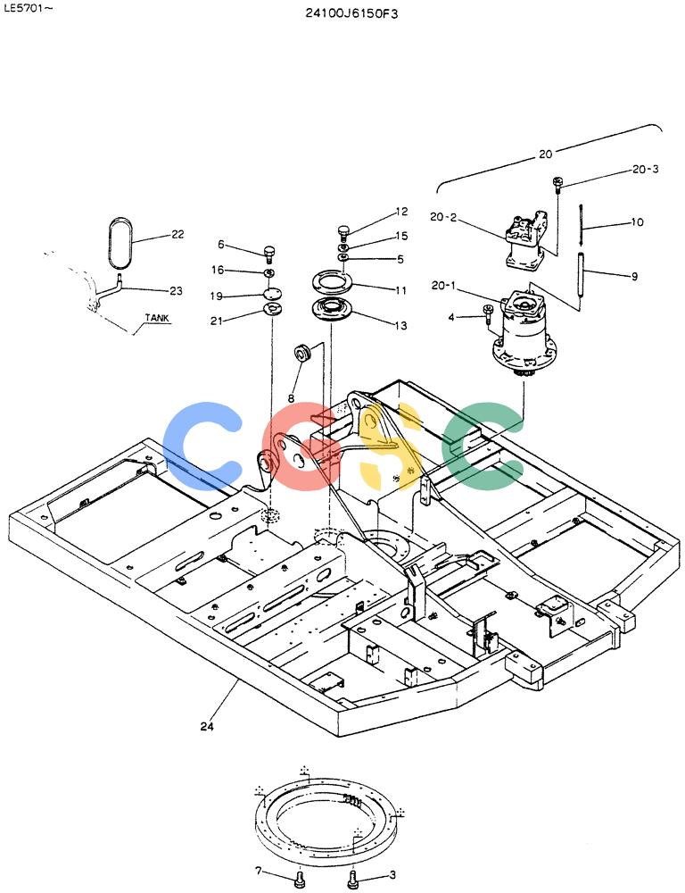 神钢零件查询(K903C) - EXCAVATOR ASN LE5701 (1/87-12/03) (00-002) - FRAME ASSY, UPP, P/N 24100J6150F3 Kobelco