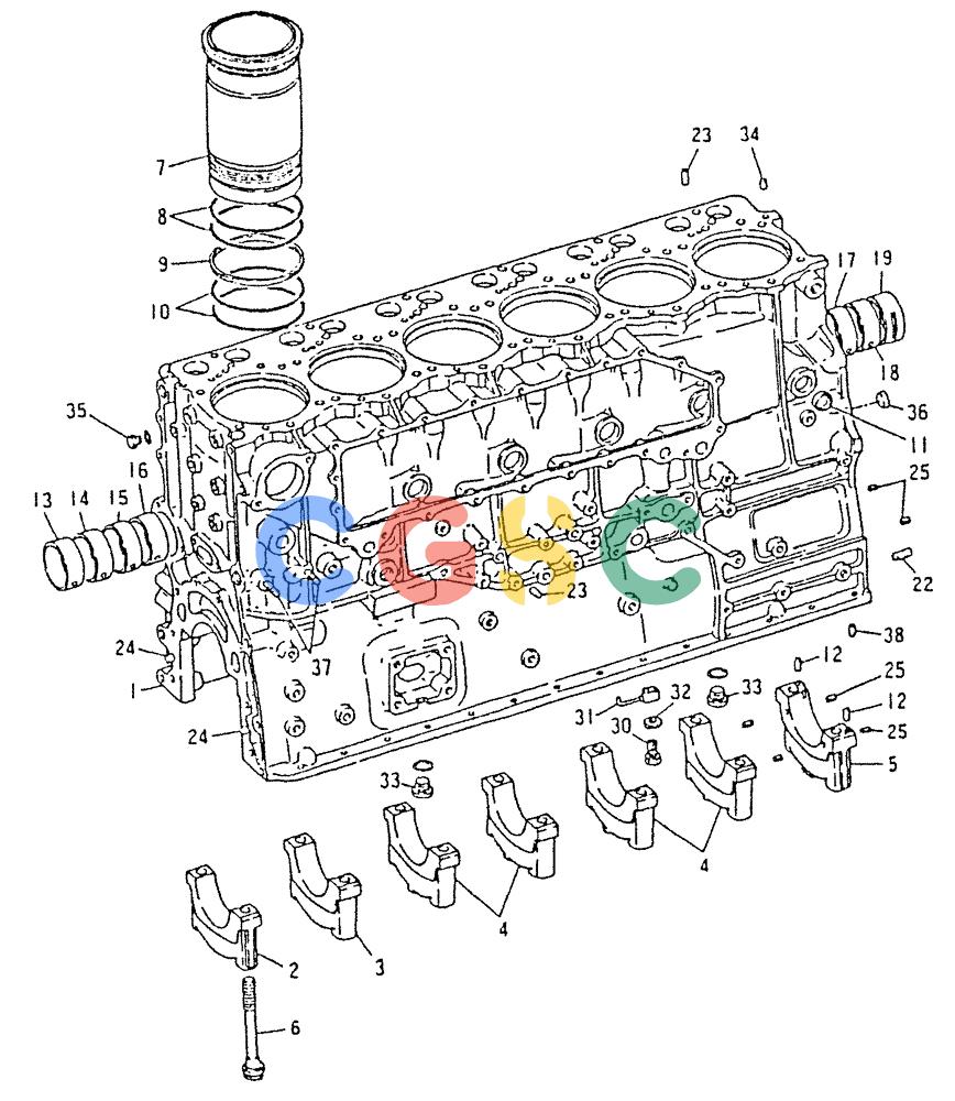 神钢零件查询(6D22-TC) - MITSUBISHI DIESEL ENGINE - K912, K912LC, & K916 (1/83-12/06) (01-001) - CYLINDER BLOCK Kobelco
