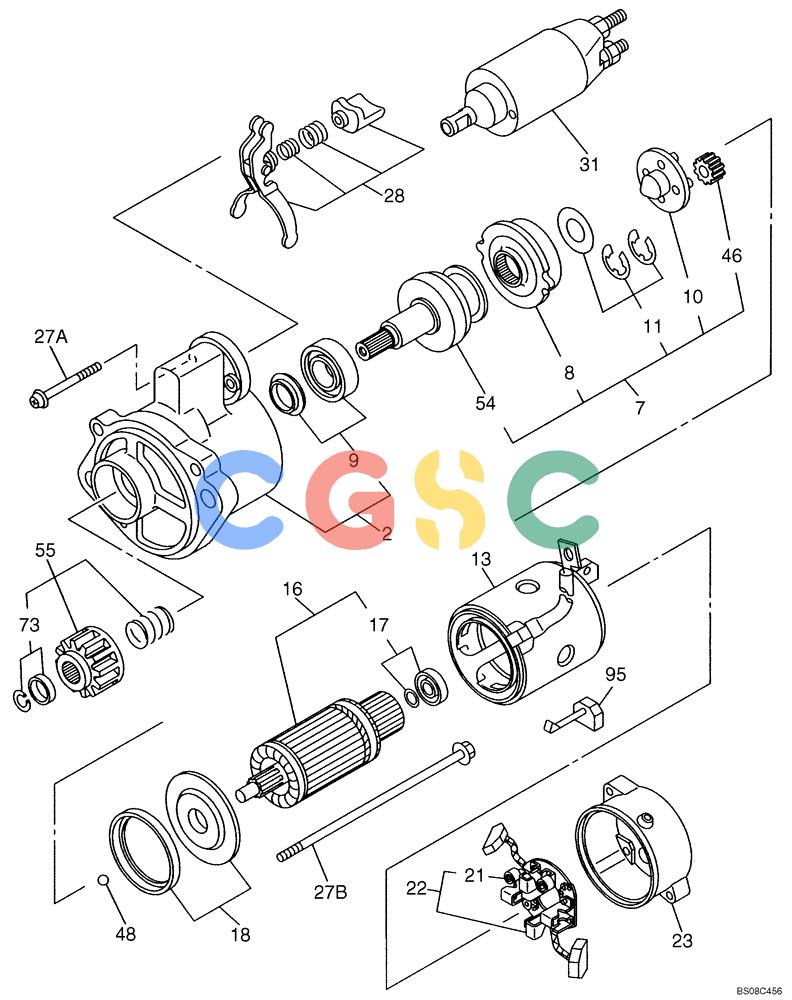纽荷兰零件查询(E70BSR) - COMPACT CRAWLER EXCAVATOR BTW YT05-15001 - 18000 (NA) (4/08-) (09-28-00[00]) - STARTER ASSEMBLY (VI8980723151) New Holland Constructuion
