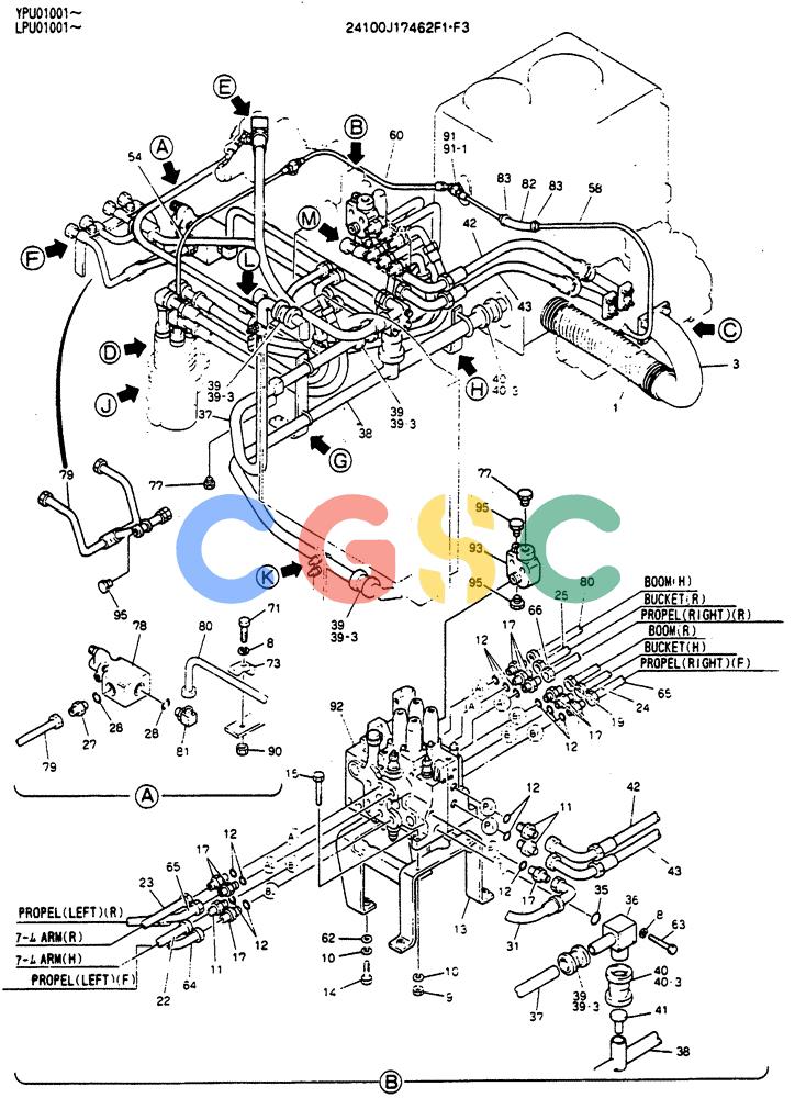 神钢零件查询(SK130LC) - EXCAVATOR BTW YPU1001 - YPU2000 (1/98-12/98) (04-002[01]) - UPPER HYDRAULICS Kobelco