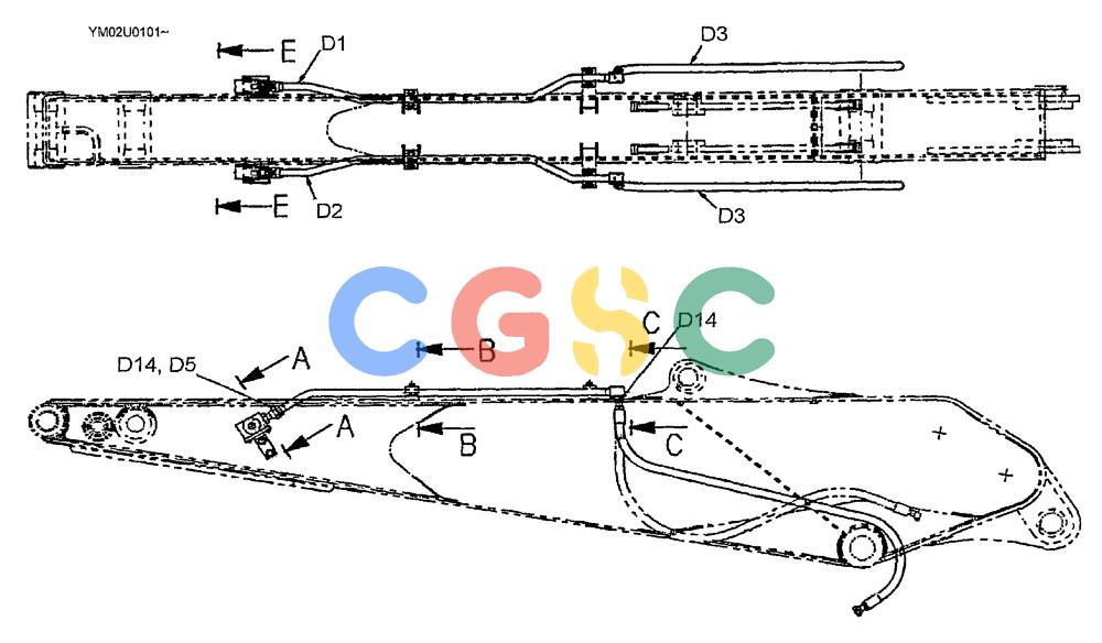 神钢零件查询(SK160LC) - DYNAMIC ACERA EXCAVATOR 11/2000 ASN YM02U0101 (11/00-12/02) (03-009[01]) - ARM HYDRAULIC LINES, 3.10M (10FT 2IN) (NIBBLER AND BREAKER) (OPT) Kobelco