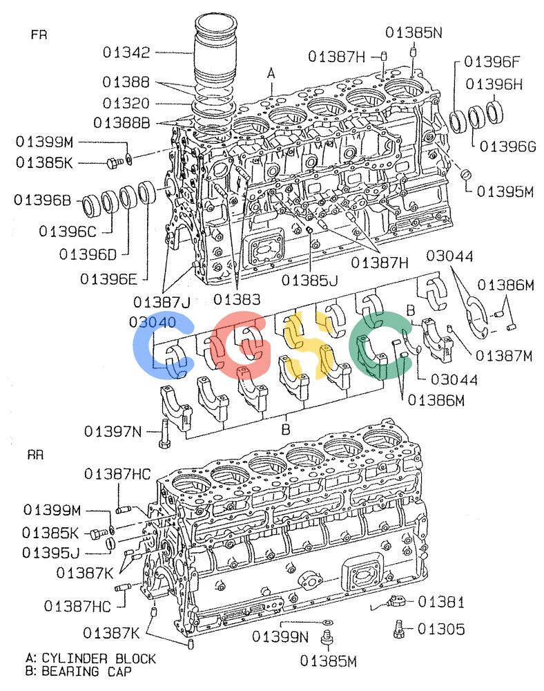 神钢零件查询(6D24-TEB) - MITSUBISHI DIESEL ENGINE (1/06-12/06) (01-008) - CYLINDER BLOCK Kobelco