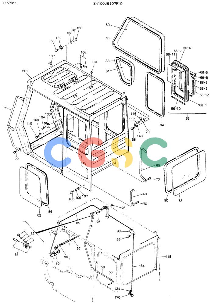 神钢零件查询(K903C) - EXCAVATOR ASN LE5701 (1/87-12/03) (01-005[01]) - CAB ASSY, P/N 24100J6107F10 Kobelco