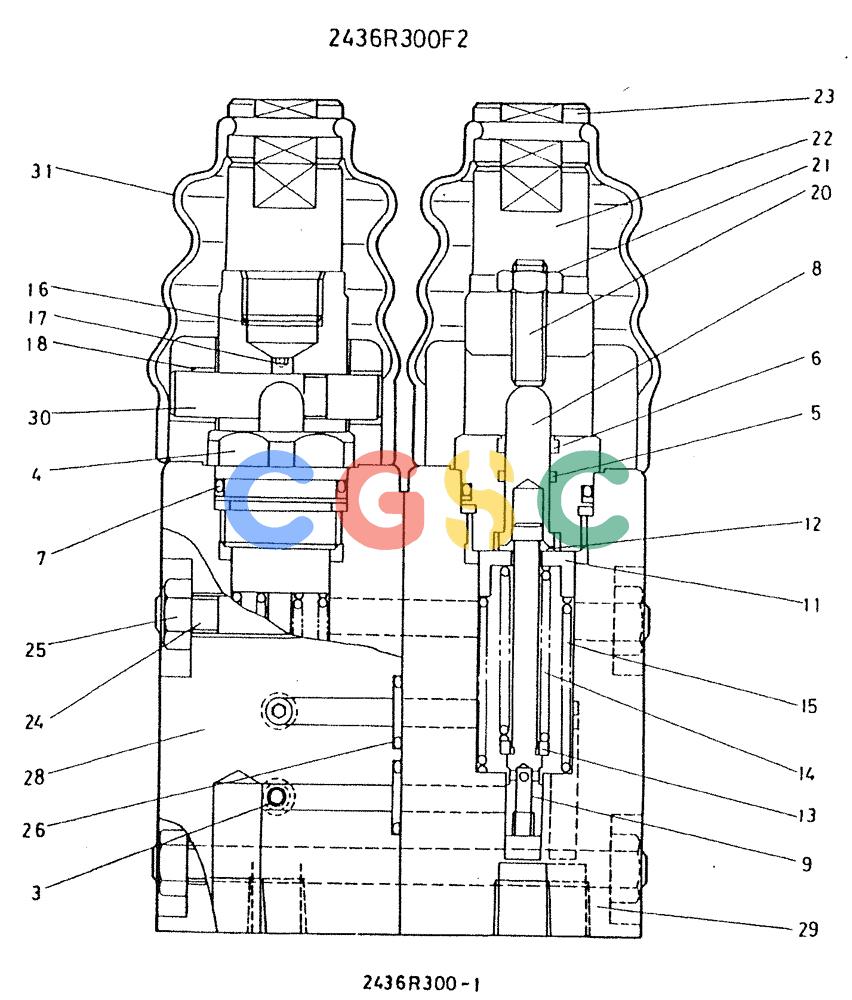神钢零件查询(K909A) - EXCAVATOR ASN LQ0795 (1/83-12/03) (01-001) - VALVE PILOT, P/N 2436R300F2 Kobelco
