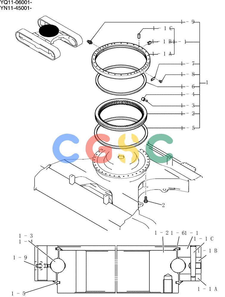 神钢零件查询(200-8) - EXCAVATOR S/N YN11-45001 - (1/06-12/09) (340-01-1) - RING ASSY, SLEWING (IN-HOUSE PRODUCT) Kobelco