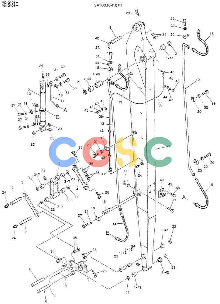 神钢零件查询(K907LC) - MARK II EXCAVATOR BTW YQ0101 - YQ0564 (1/87-12/03) (09-006) - ARM ASSY, 6.4M (21FT-11IN) (50FT LONG RANGE) Kobelco
