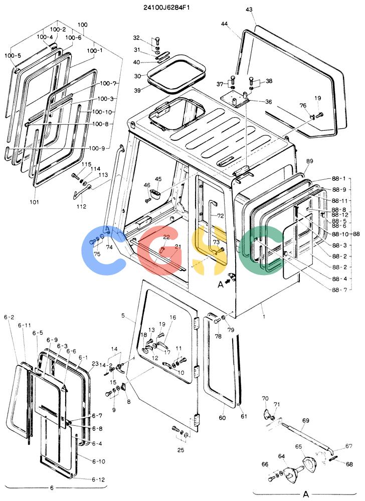 神钢零件查询(K904EL) - EXCAVATOR ASN LX1401 (1/86-12/03) (02-004[01]) - CAB ASSY, P/N 24100J6284F1 Kobelco