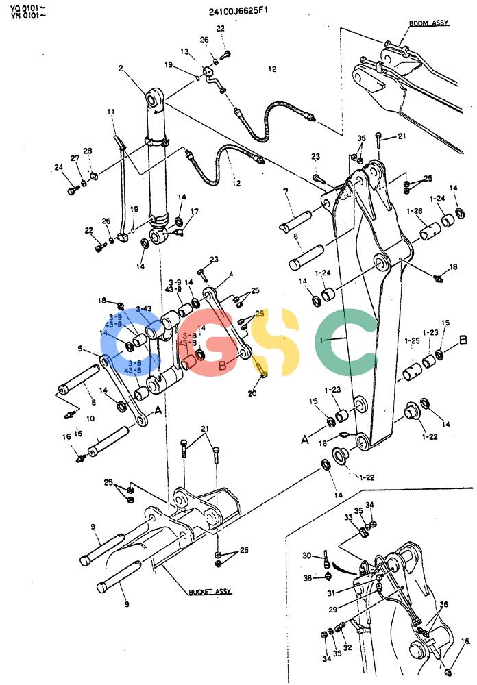 神钢零件查询(MD200BLC) - EXCAVATOR BTW YQ0101 - YQ0564 (1/80-12/06) (08-008) - ARM ASSY, 2.2M (7FT-3IN) Kobelco
