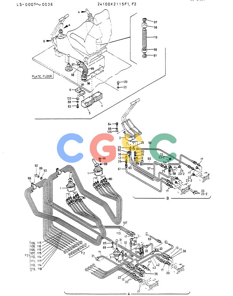 神钢零件查询(K916LC) - EXCAVATOR ASN YS0119 (1/87-12/03) (03-009[01]) - REMOTE CONTROL ASSY (WRIST CONTROL TYPE)(P/N 24100X2115F1,F2) Kobelco