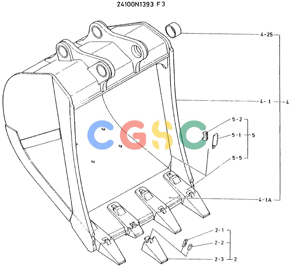 神钢零件查询(K935) - EXCAVATOR BTW L70106 - L70166, LU0067 (1/76-12/03) (09-023) - BUCKET ASSY, P/N 24100N1393F3 Kobelco