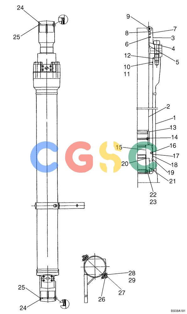 神钢零件查询(SK160LC) - DYNAMIC ACERA EXCAVATOR 11/2000 ASN YM02U0101 (11/00-12/02) (08-005) - L.H. BOOM CYLINDER ASSEMBLY, P/N YM01V00007F1 Kobelco