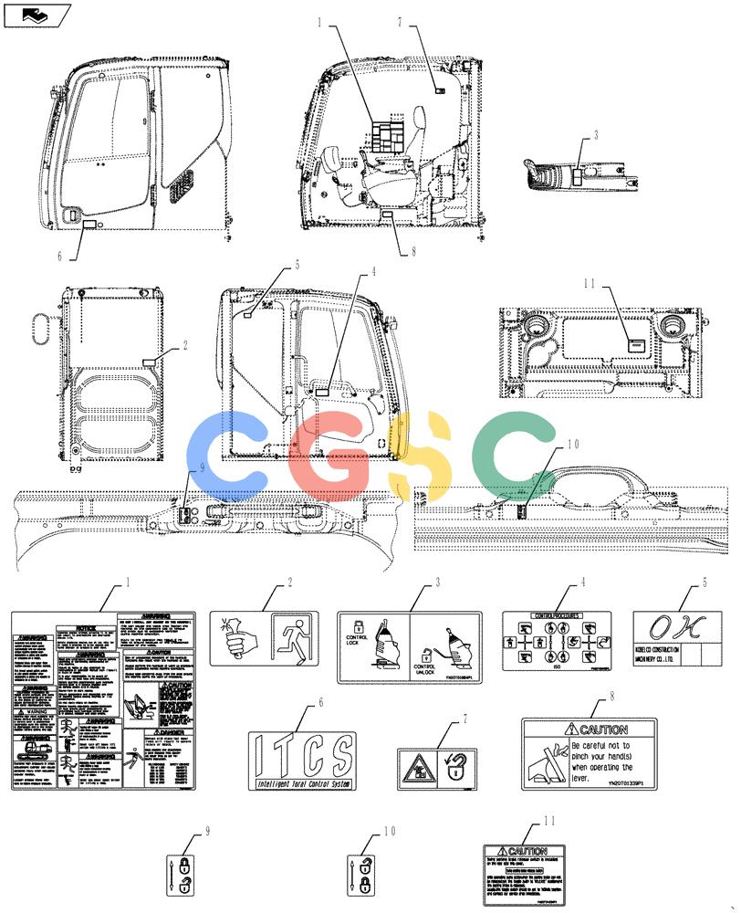 神钢零件查询(SK170 ACERA M-9) - CRAWLER EXCAVATOR - TIER 3 NON-REGULATED (1/12-12/13) (90.108.AB[09]) - WARNING DECAL, CAB Kobelco