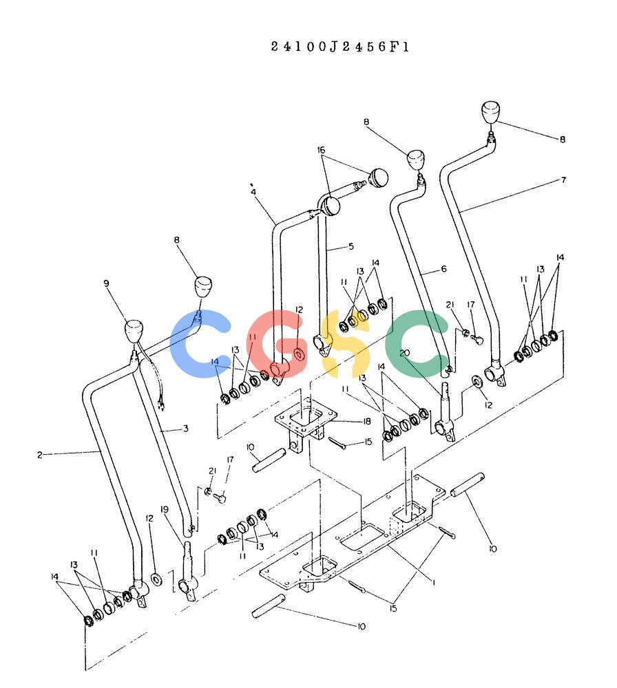 神钢零件查询(K903A) - EXCAVATOR BTW K2748 - K3928 (1/76-12/03) (09-015) - LEVER ASSY, CONTROL, P/N 24100J2456F1 Kobelco