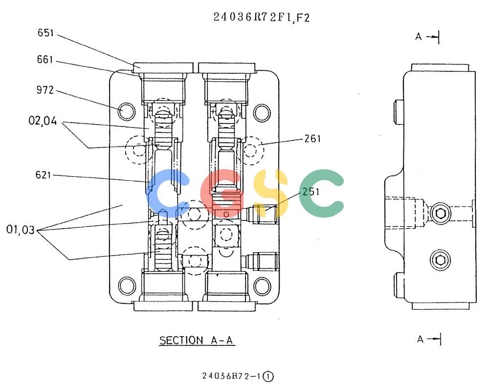 神钢零件查询(K909A) - EXCAVATOR ASN LQ0795 (1/83-12/03) (01-028) - VALVE ASSY, P/N 24036R72F1, F2 Kobelco