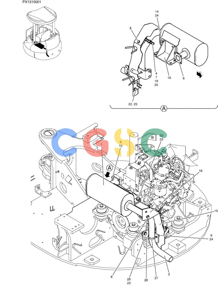 纽荷兰零件查询(E35SR) - COMPACT CRAWLER EXCAVATOR ASN PX13-15001 (N6TN61732) (NA) (1/06-) (01-010) - MUFFLER ASSY New Holland Constructuion