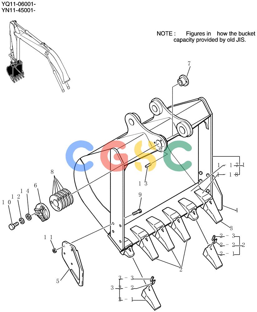 神钢零件查询(200-8) - EXCAVATOR S/N YN11-45001 - (1/06-12/09) (937-01-1) - BUCKET ASSY, 0. 7M3 (40FT LONG RANGE) Kobelco
