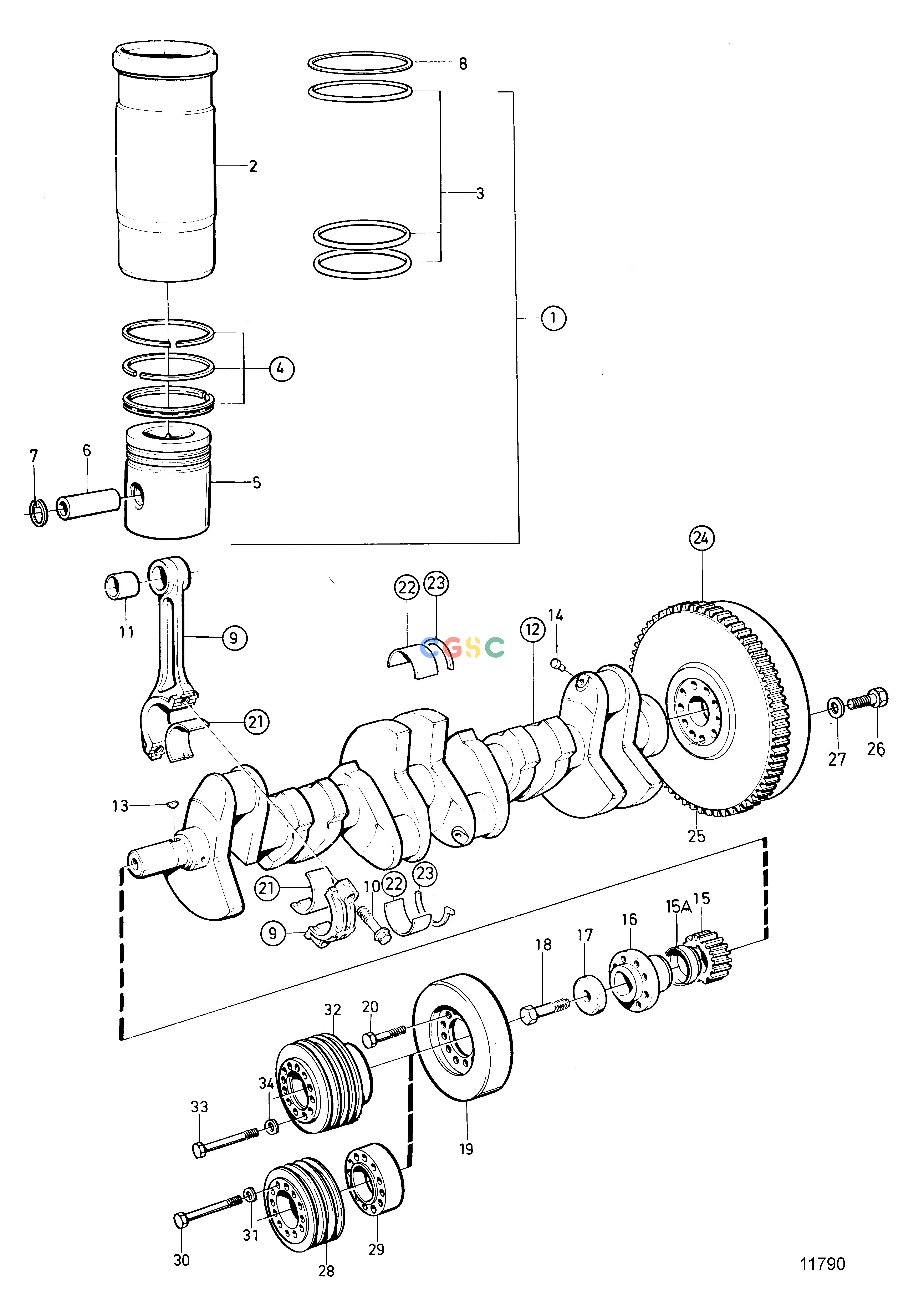 沃尔沃零件查询TMD100CEngineCRANKSHAFT AND RELATED PARTSEPC Volvo Penta Parts catalog
