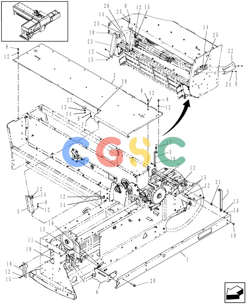 凯斯零件查询(SB521) - SMALL SQUARE BALER (8/08-12/15) (90.105.10) - HOUSING, FEEDER TOP Case Agriculture
