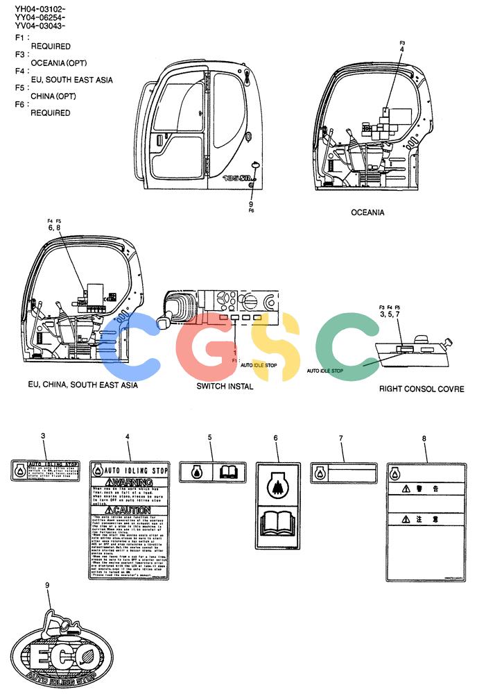 纽荷兰零件查询(E135SR) - CRAWLER EXCAVATOR ASN YY04-06254 (06-003) - NAME PLATE INSTAL (CAB), P/N YT22T00081F1 New Holland Constructuion
